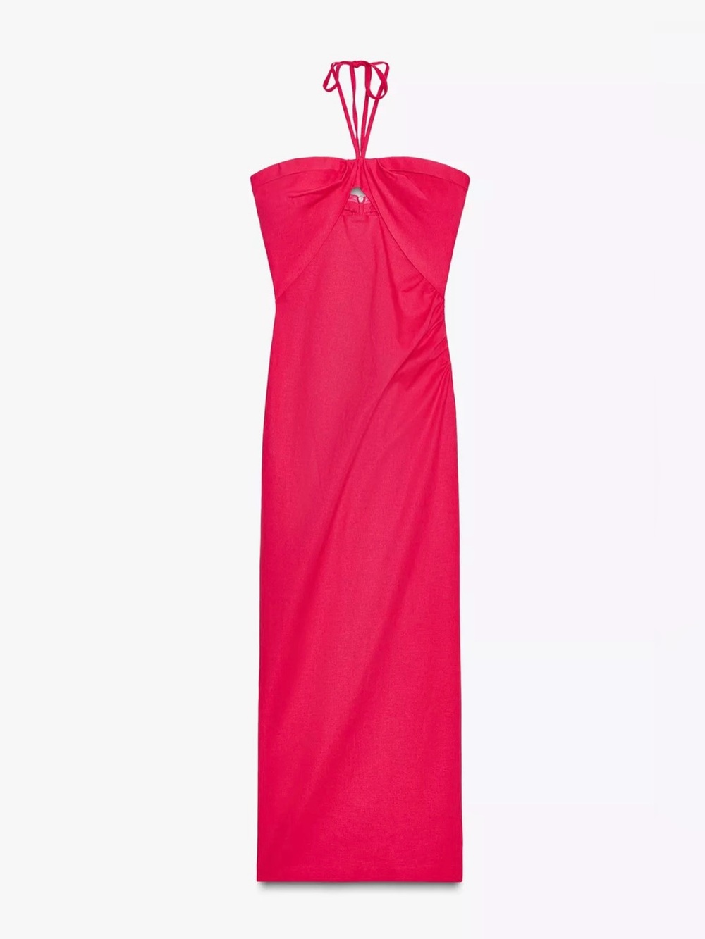 Zara Strapless Red Halter Midi Dress with Front Cutout - Picture 6 of 8